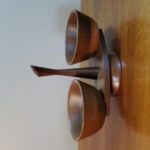 Vintage MCM Kustom Kraft solid black walnut serving caddy